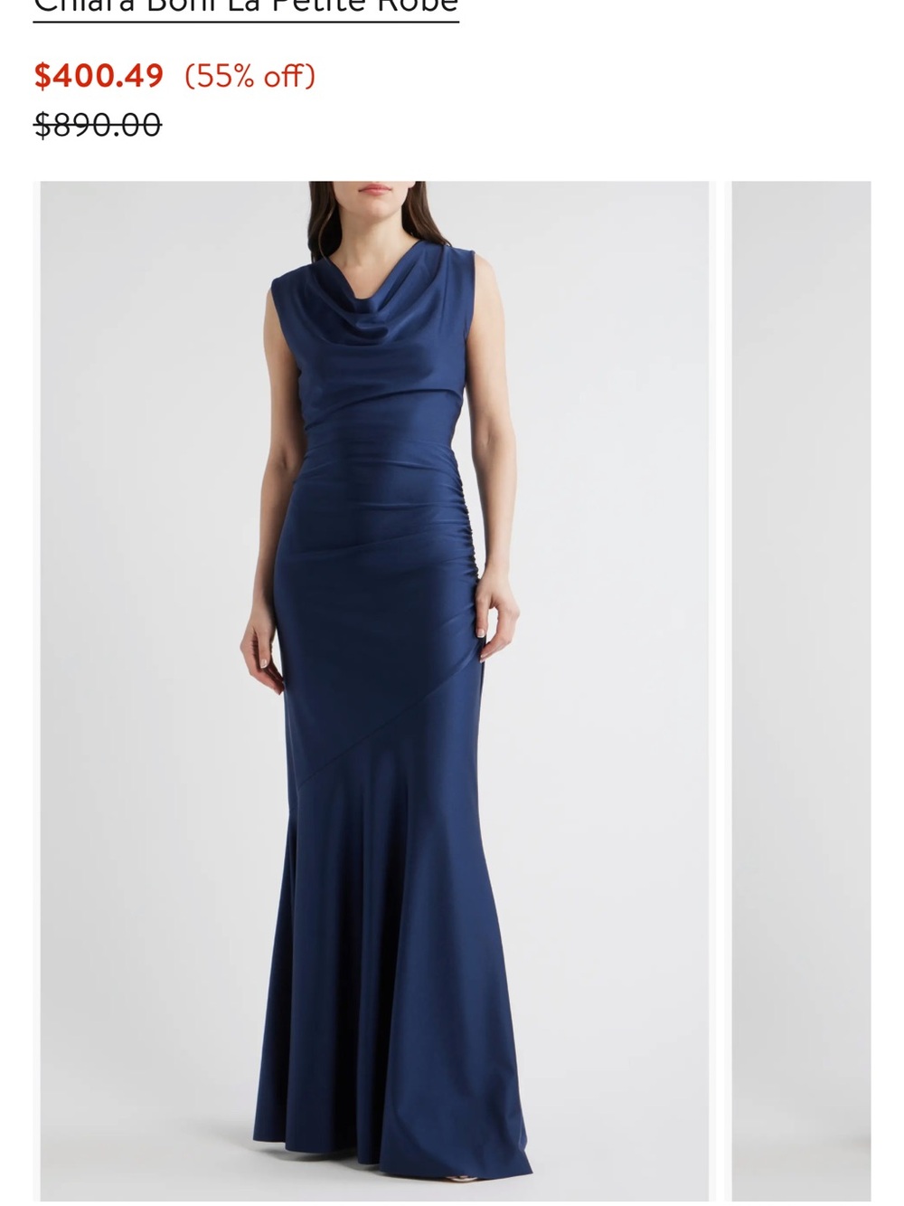 Chiara Boni Navy Draped Cowl Evening Gown